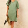 Dresses * | Cheap Ost London Tunica Oversized Beach Mini Dress Khaki Green