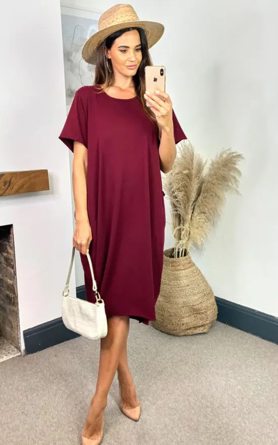 Dresses * | Discount Aftershock London Oversized Midi Dress With Pockets In Wine