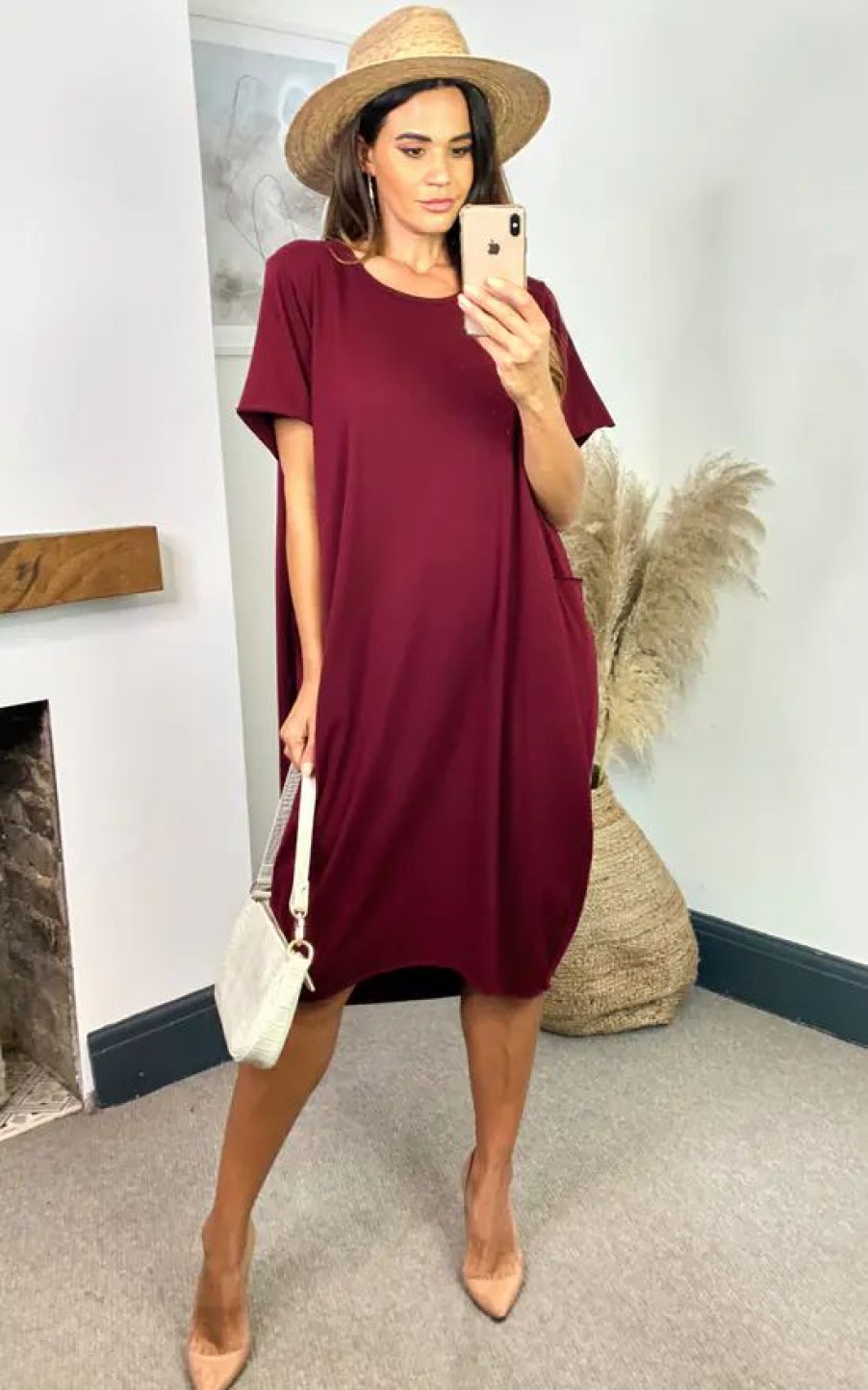 Dresses * | Discount Aftershock London Oversized Midi Dress With Pockets In Wine