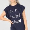 Tops * | New Oops Fashion Navy T Shirt With Limited Edition Slogan