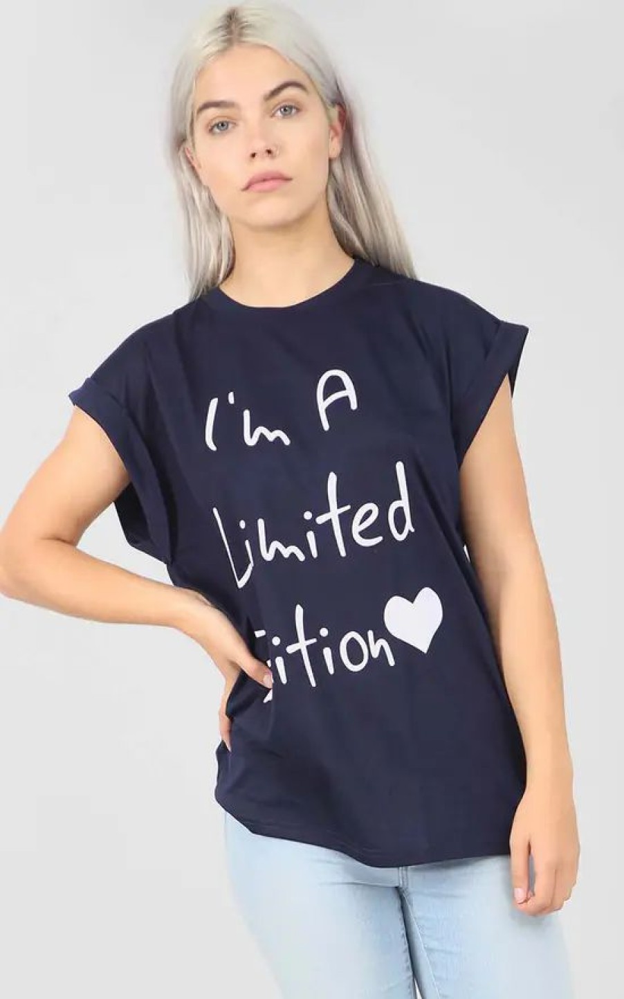 Tops * | New Oops Fashion Navy T Shirt With Limited Edition Slogan