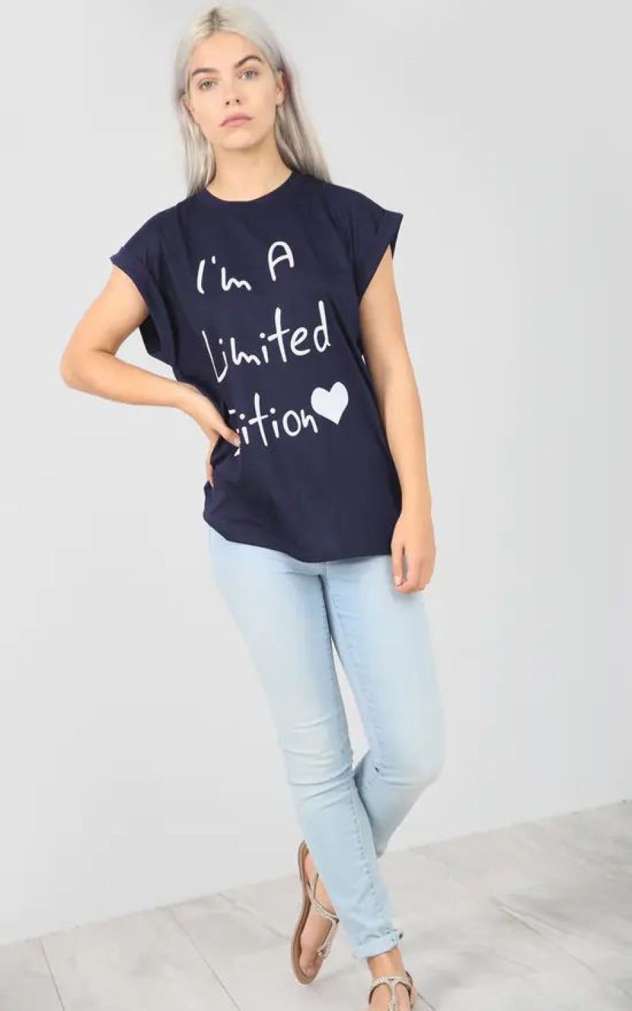 Tops * | New Oops Fashion Navy T Shirt With Limited Edition Slogan