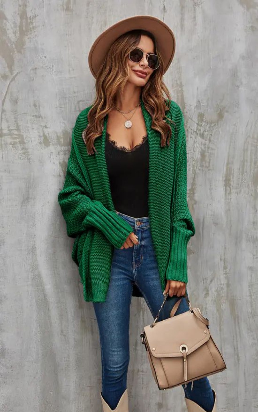 Knitwear * | New Fs Collection Chunky Pleat Oversized Cardigan In Dark Green