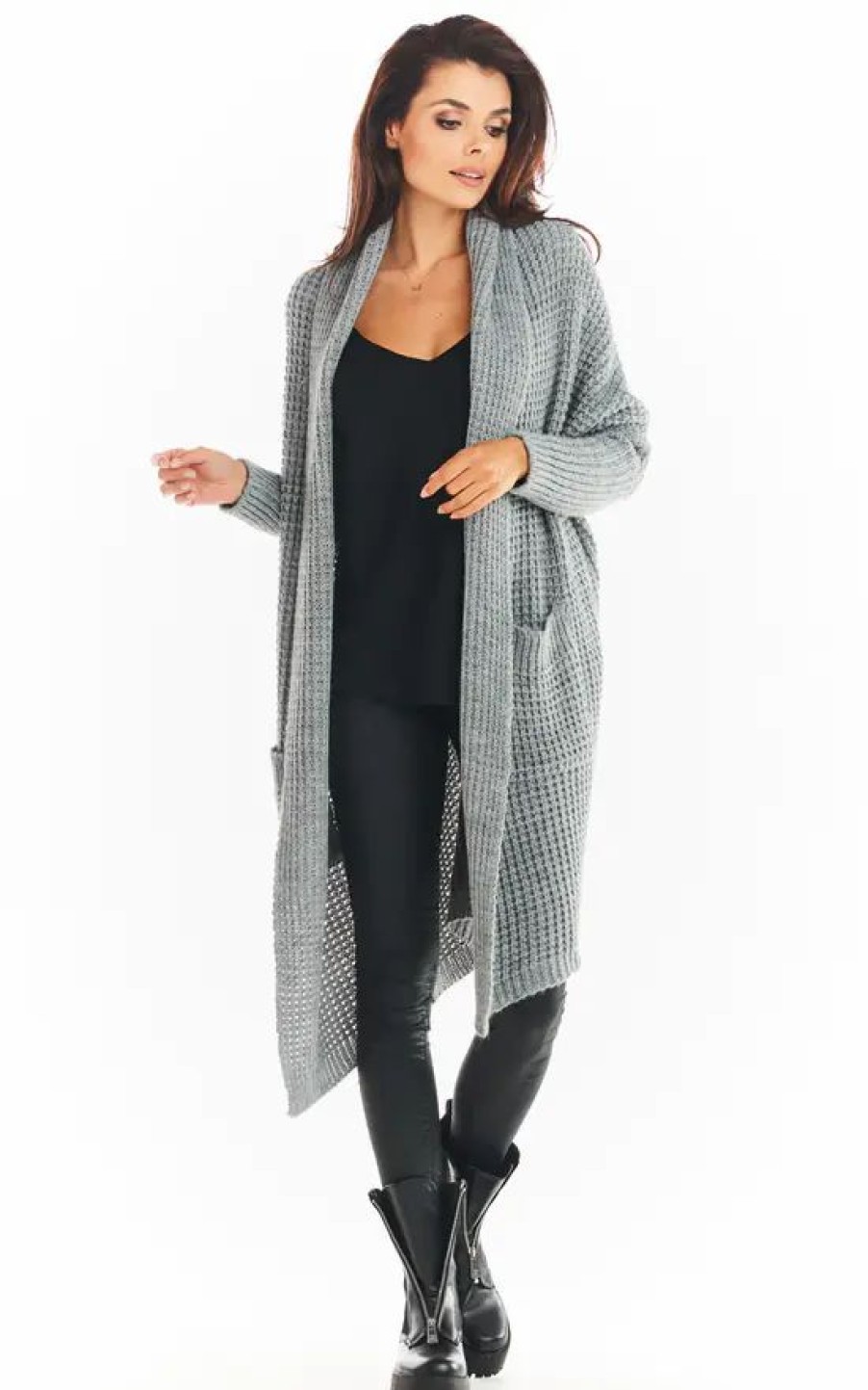 Knitwear * | New Awama Open Front Cardigan With Large Pockets In Grey