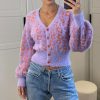 Knitwear * | Promo Liquorish Animal Pattern Fluffy Cardigan In Lilac