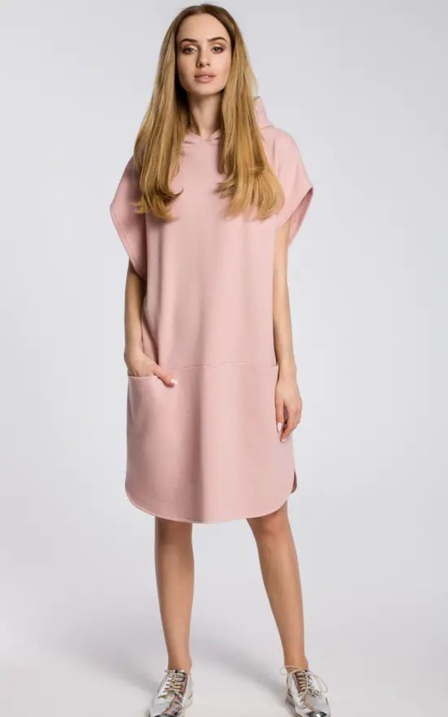 Dresses * | Cheap Moe Oversized Hooded Dress With Pockets In Light Pink