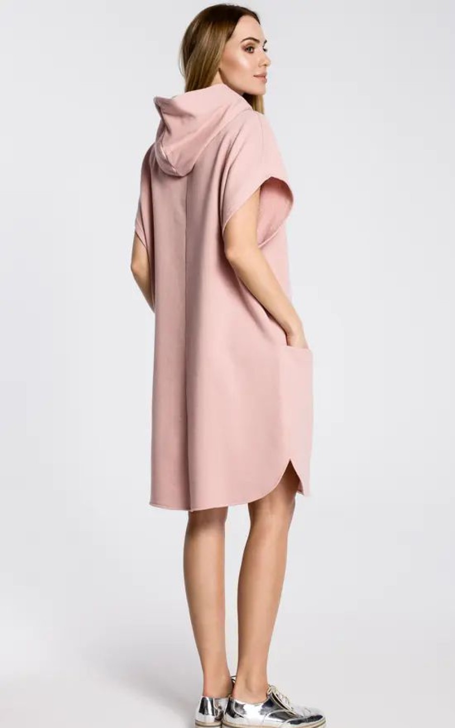 Dresses * | Cheap Moe Oversized Hooded Dress With Pockets In Light Pink