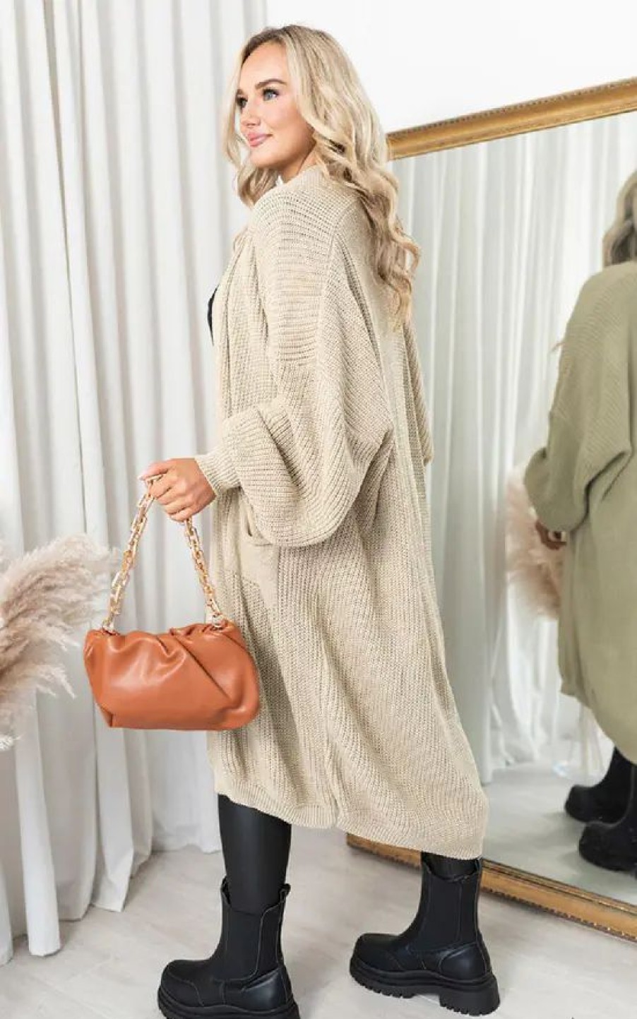 Knitwear * | Best Pirce Ikrush Ella Longline Knitted Cardigan In Beige