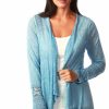 Knitwear * | Brand New Want That Trend Roxy Lightweight Cardigan With Lace In Denim Blue