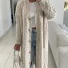 Knitwear * | Top 10 Justyouroutfit Cream Cable Knit Long Button Cardigan