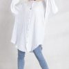 Dresses * | New Boutique Store White Cheesecloth Oversized Shirt Dress