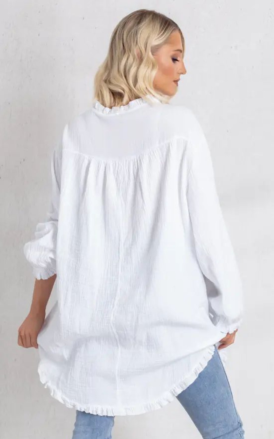 Dresses * | New Boutique Store White Cheesecloth Oversized Shirt Dress