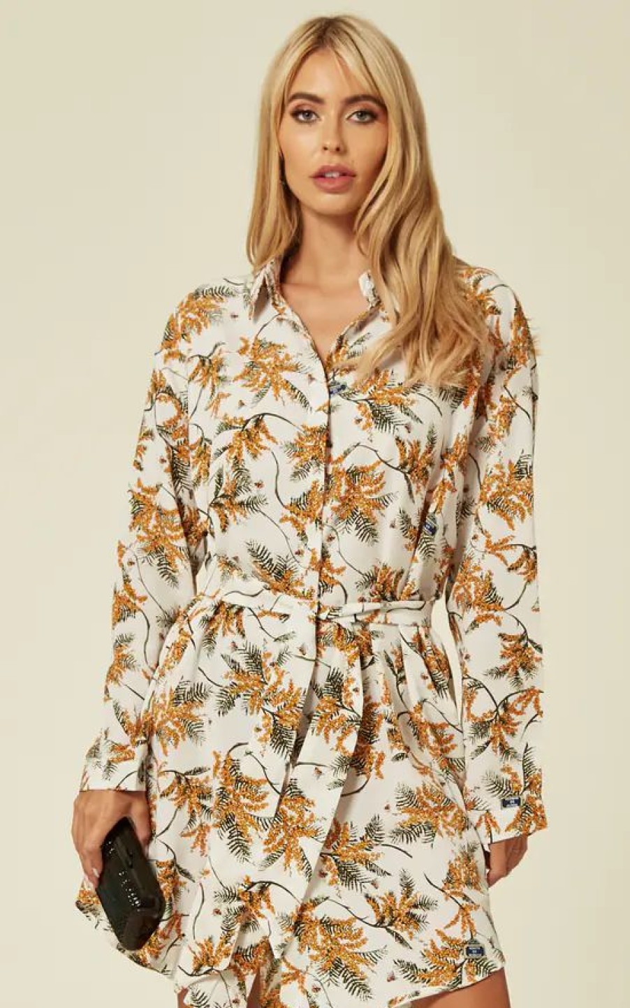 Dresses * | Top 10 Cy Boutique Oversized Shirt Dress In Yellow And White Floral Print