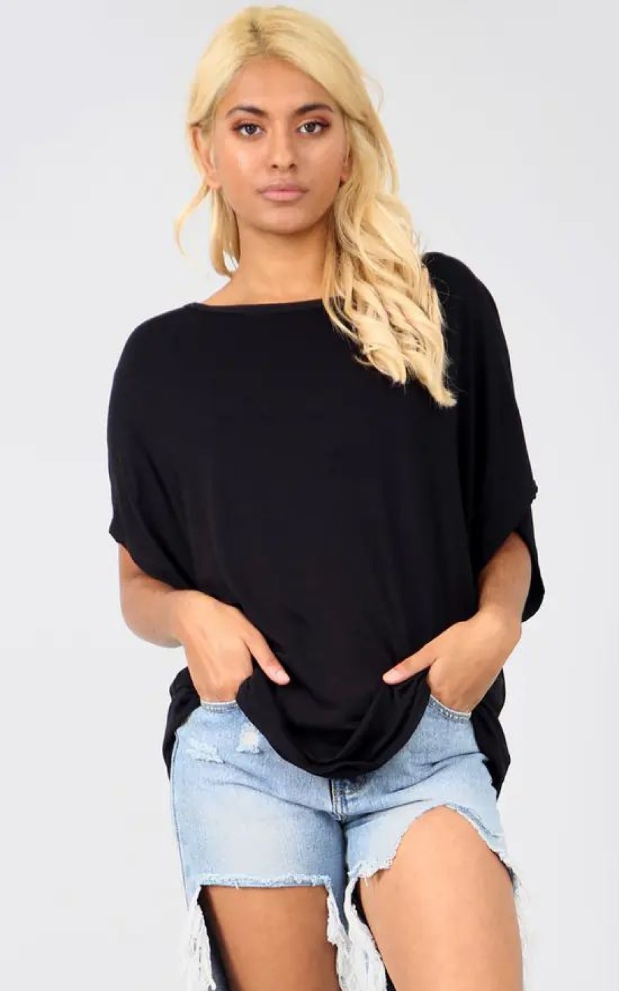 Tops * | Brand New Oops Fashion Oversized Basic Jersey T Shirt In Black