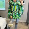 Tops * | Best Pirce Cy Boutique Oversized Long Sleeve Shirt In Green Blue Paisley Scarf Print