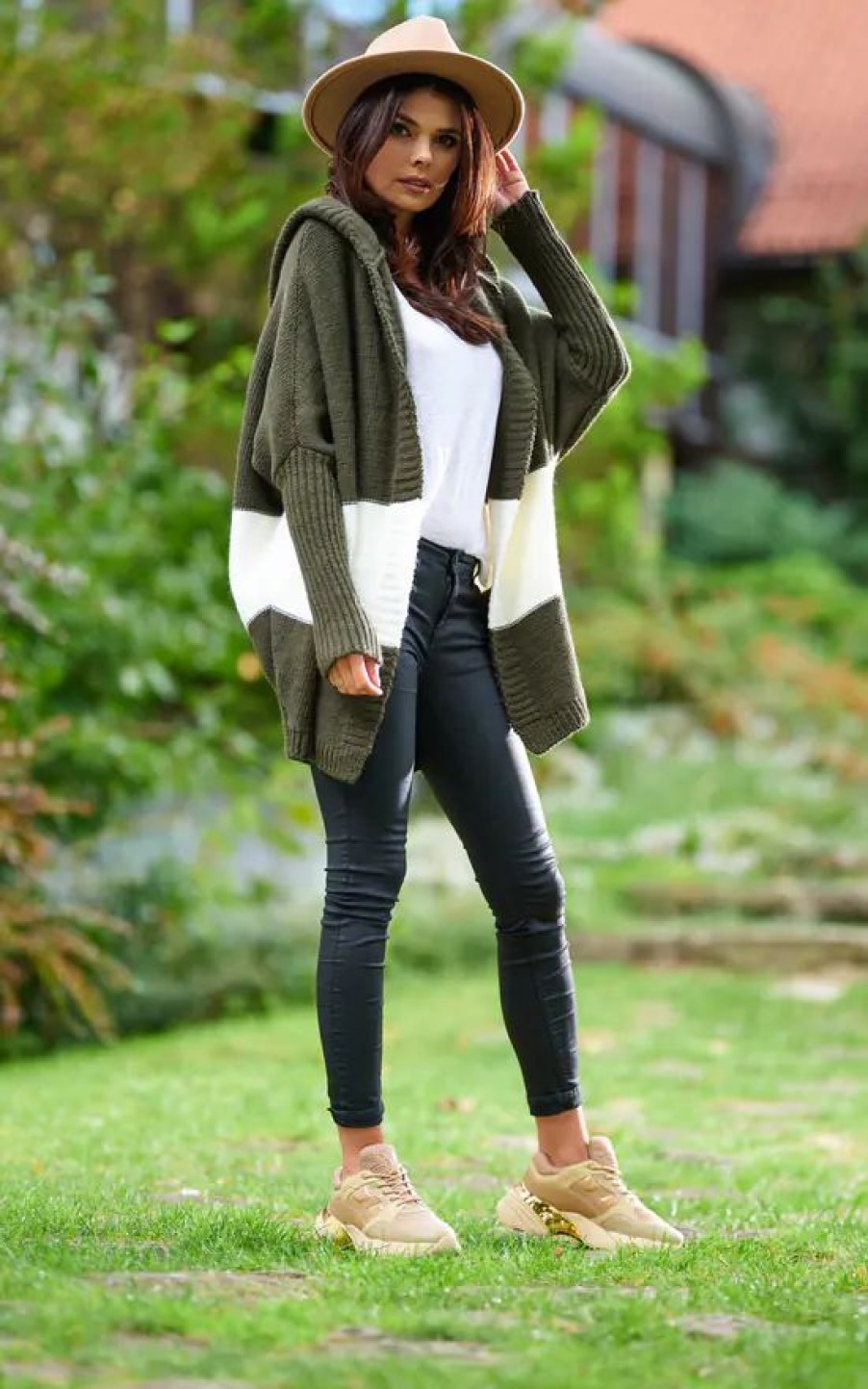 Knitwear * | Coupon Awama Oversized Cardigan With Hood In Khaki