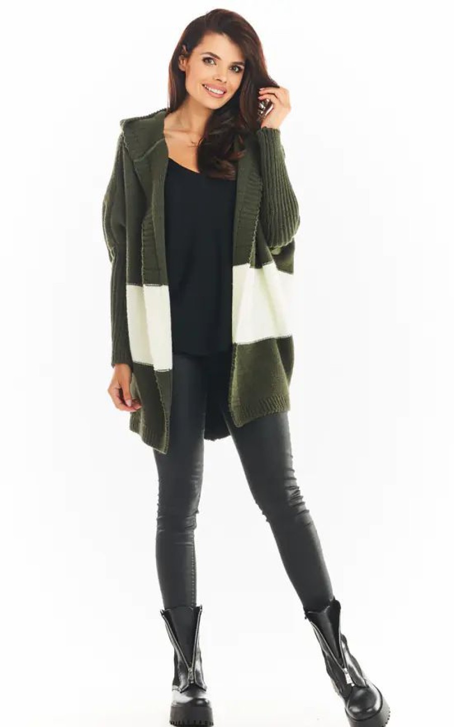 Knitwear * | Coupon Awama Oversized Cardigan With Hood In Khaki