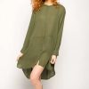 Dresses * | Brand New Cy Boutique Oversized Long Sleeve Dress In Khaki Green