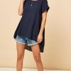 Tops * | Budget Bella And Blue Dipped Frill Hem T Shirt Top In Navy