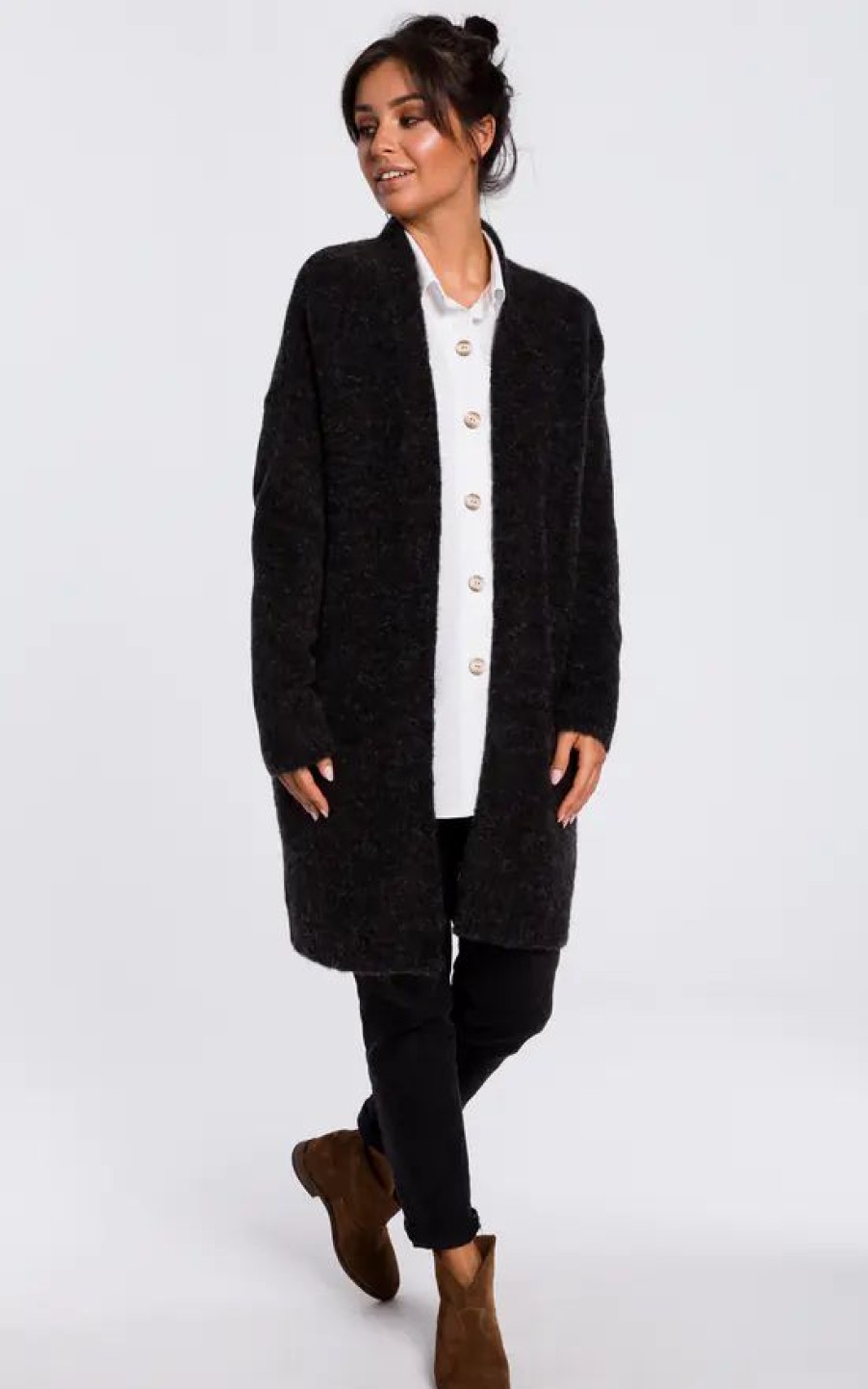 Knitwear * | Promo Moe Soft Knit Long Cardigan With Pockets In Black