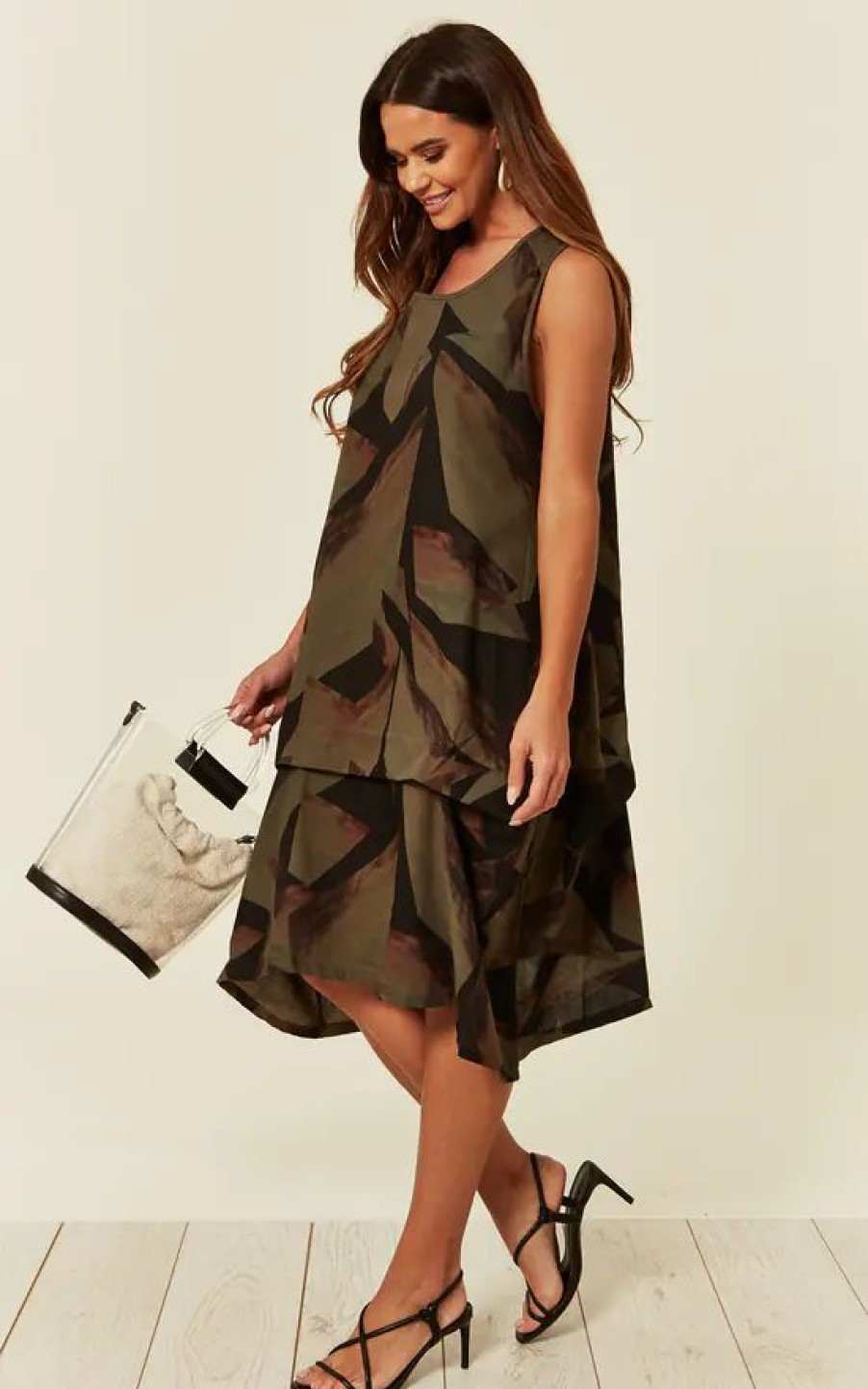 Dresses * | Deals Cy Boutique Sleeveless Oversized Cotton Dress In Green Print