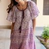 Dresses * | New La Mandarine Beachwear Alicia Summer Dress In Purple & White Print