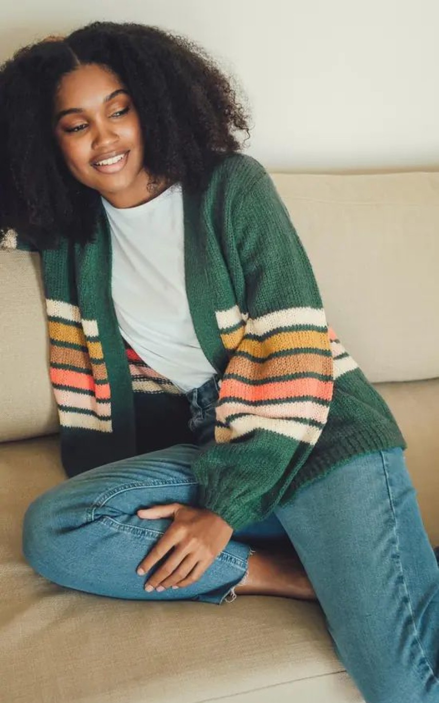 Knitwear * | Cheap Sugarhill Brighton Yvette Cardigan Dark Green, Block Stripes