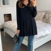 Tops * | New Hoxton Gal Oversized Long Sleeves Pleated Shirt In Black