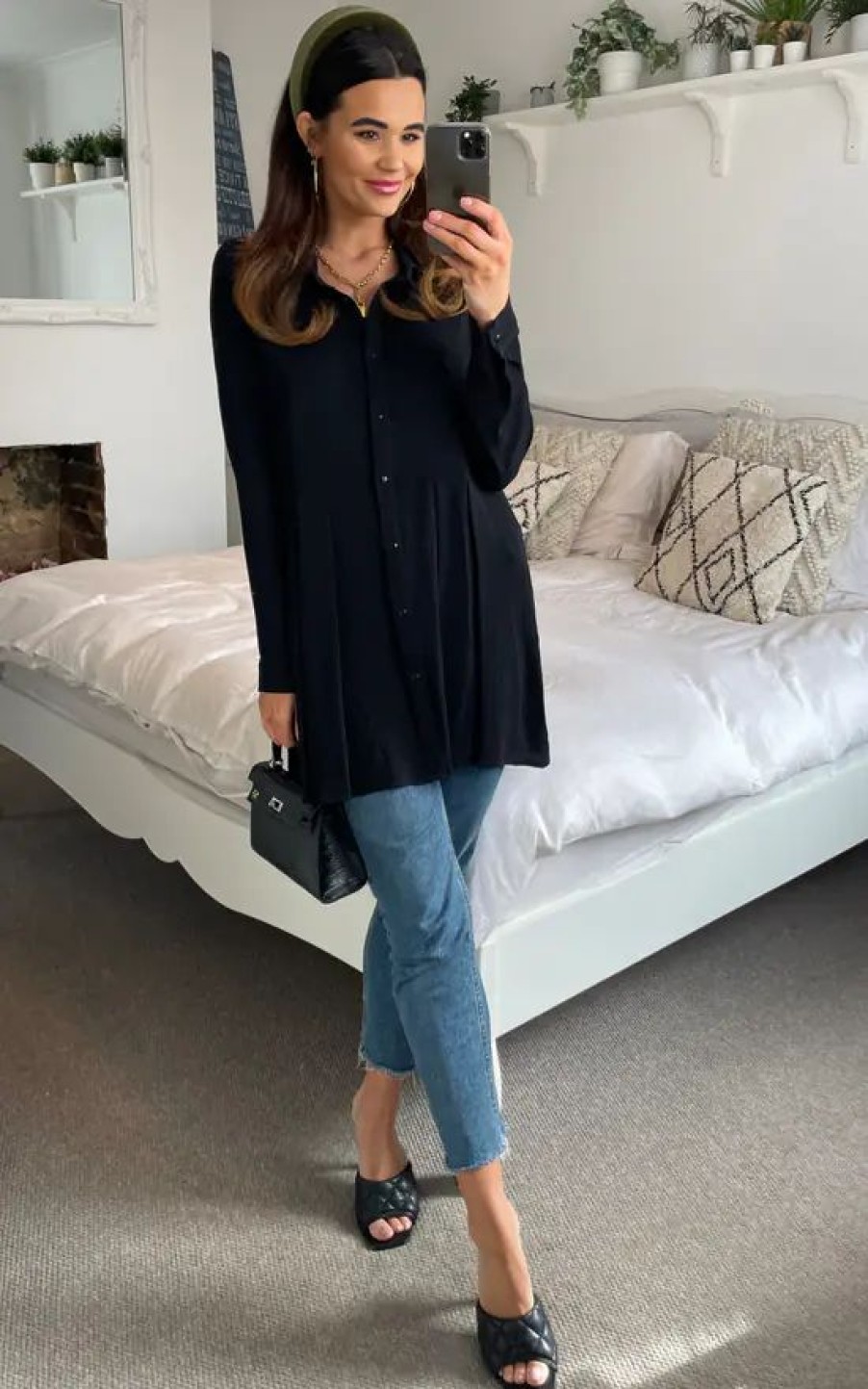 Tops * | New Hoxton Gal Oversized Long Sleeves Pleated Shirt In Black