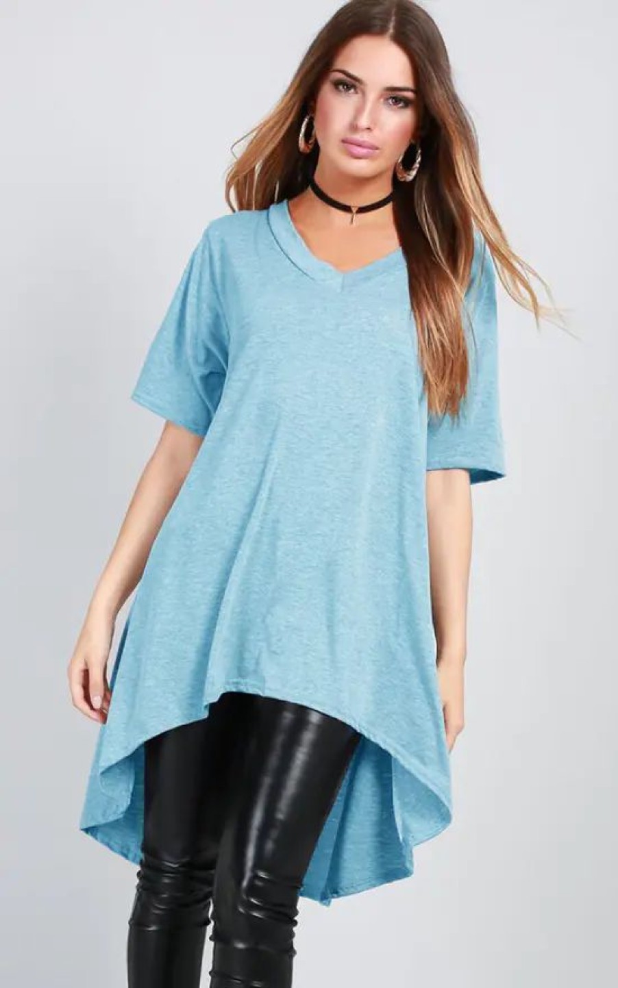 Tops * | Best Sale Oops Fashion Oversized T Shirt With Dipped Hem In Turquoise