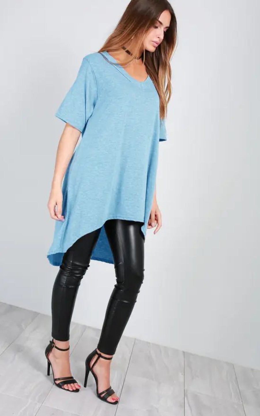 Tops * | Best Sale Oops Fashion Oversized T Shirt With Dipped Hem In Turquoise