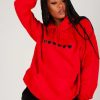 Sweaters & Hoodies * | Discount Lime Blonde Oversized Hoodie In Red With Black Glitter Hearts