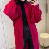 Knitwear * | Discount Signage Oversized Red Knit Longline Cardigan With Pockets And Balloon Sleeves