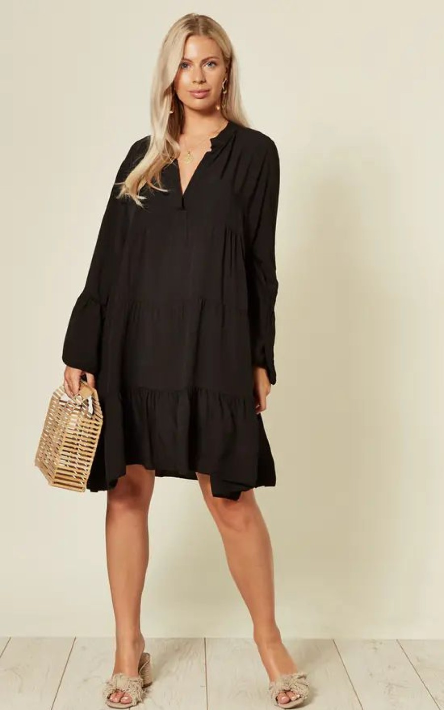 Dresses * | Best Reviews Of Blue Vanilla Libby Long Sleeve Oversized Tunic Black