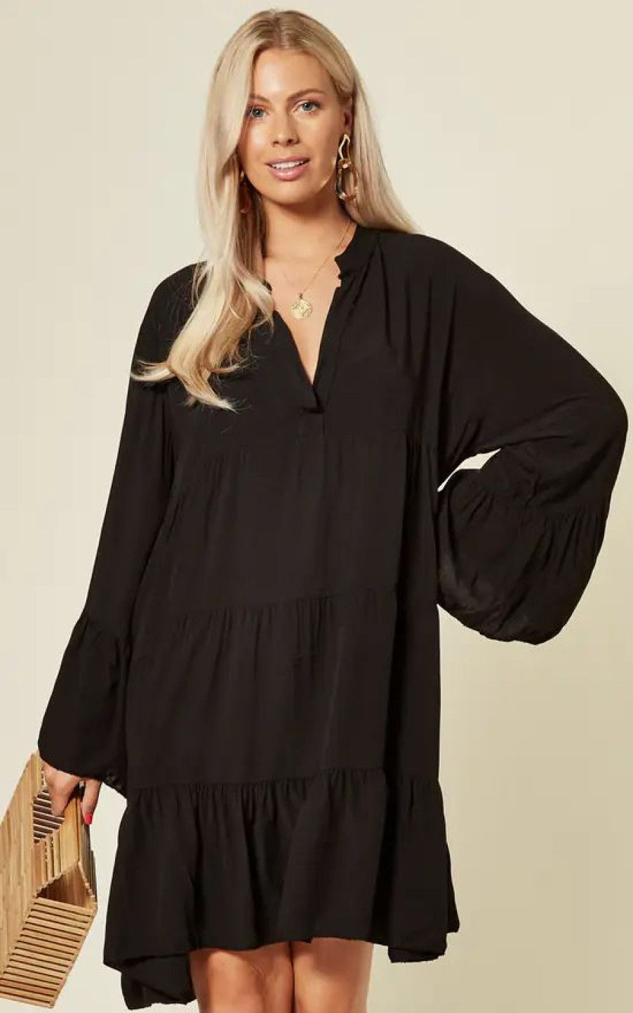 Dresses * | Best Reviews Of Blue Vanilla Libby Long Sleeve Oversized Tunic Black