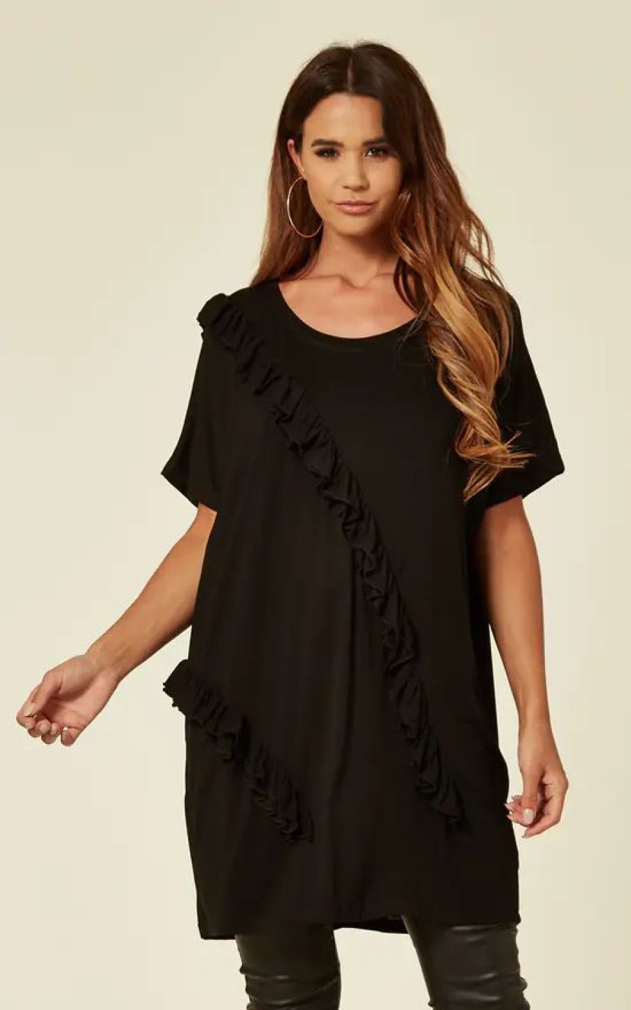 Tops * | Flash Sale Malissa J Collection Ruffle Detail T Shirt In Black