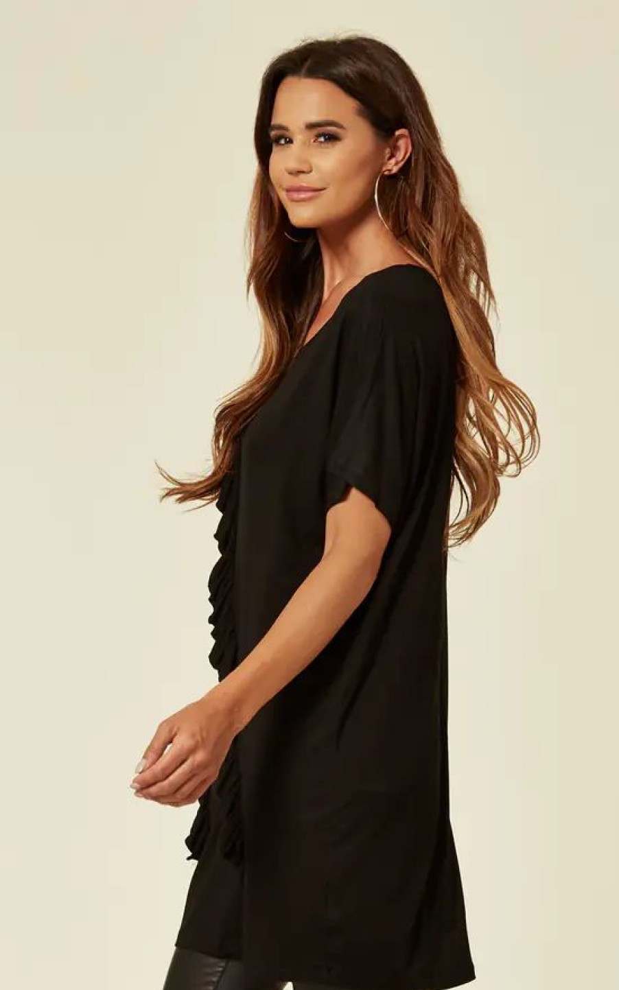 Tops * | Flash Sale Malissa J Collection Ruffle Detail T Shirt In Black