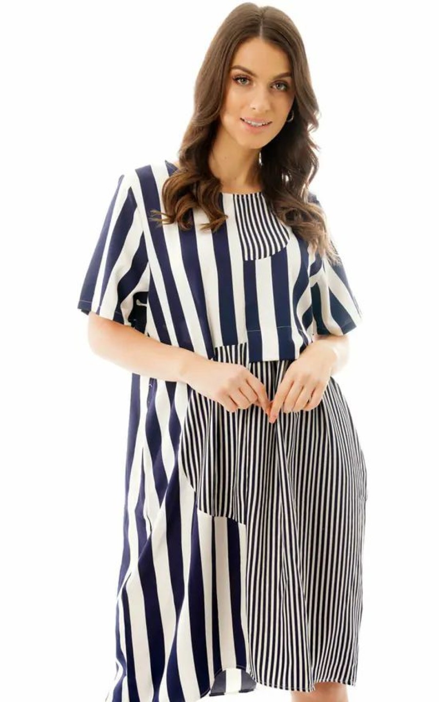 Dresses * | Best Reviews Of Loes House Striped Linen Look Smock Dress In Navy