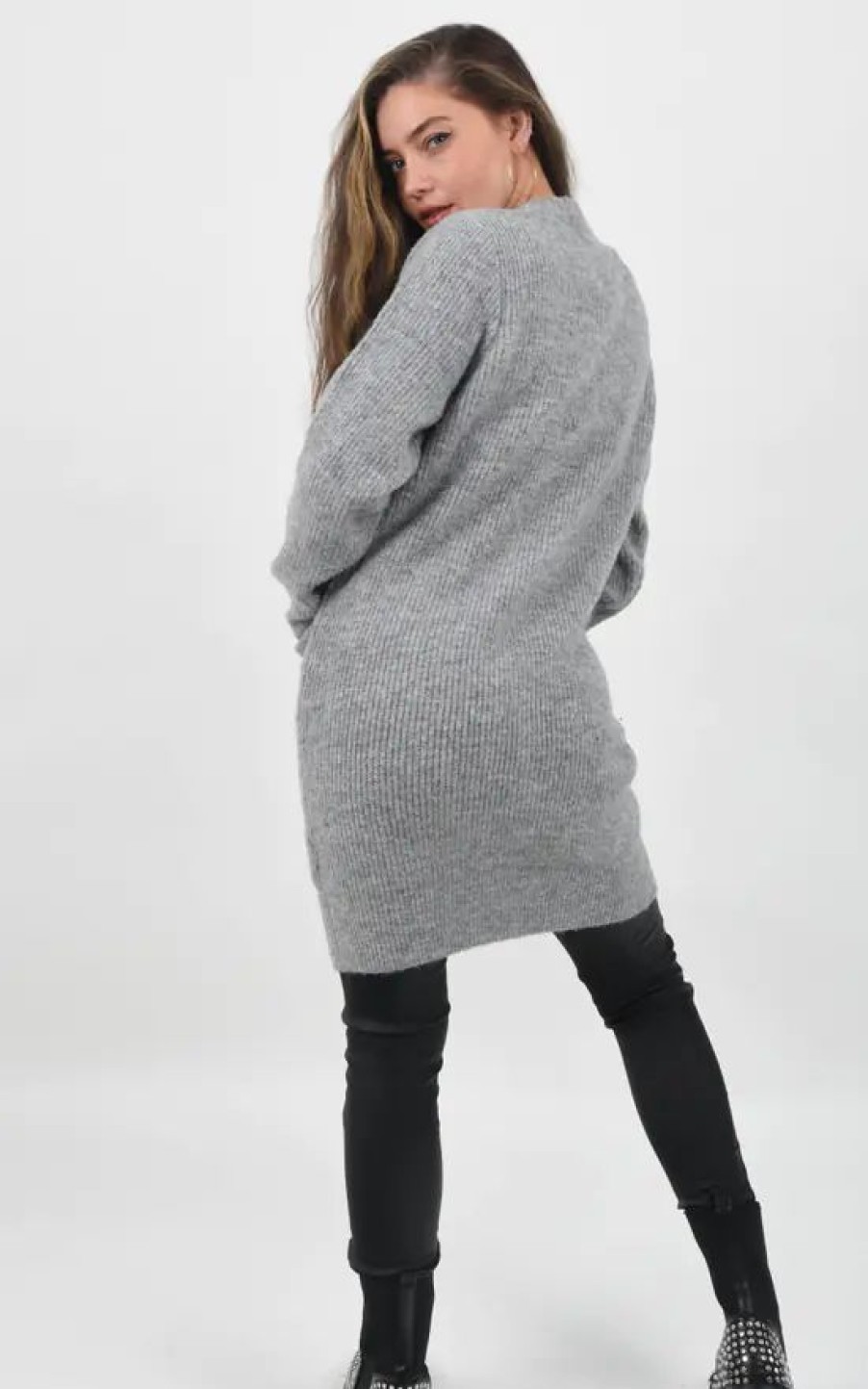 Knitwear * | Cheap Boutique Store Grey Knitted Oversized Button Up Cardigan