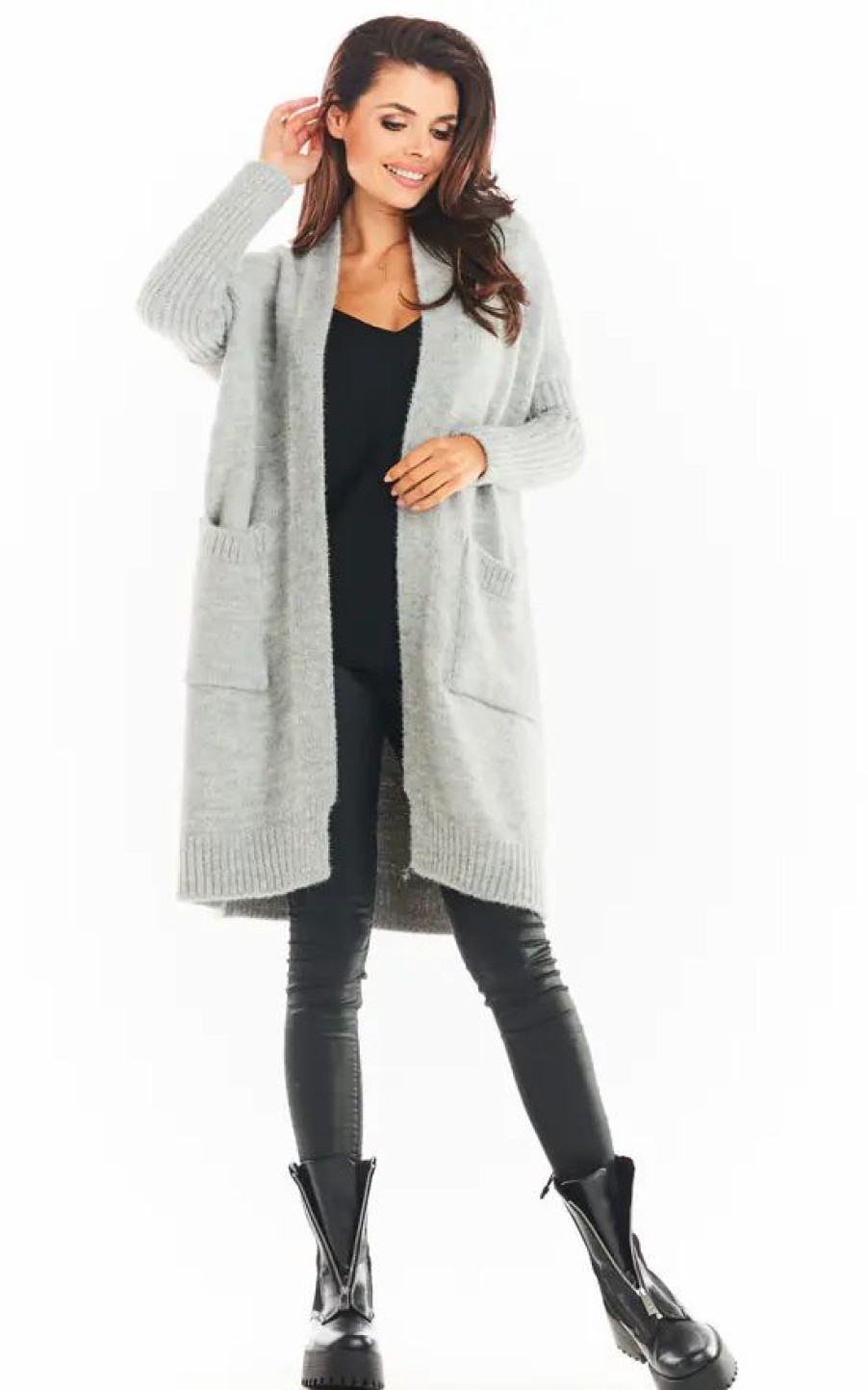 Knitwear * | Buy Awama Loose Cardigan With Pockets In Grey