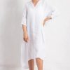 Dresses * | New Boutique Store White Linen V Neck Maxi Tunic