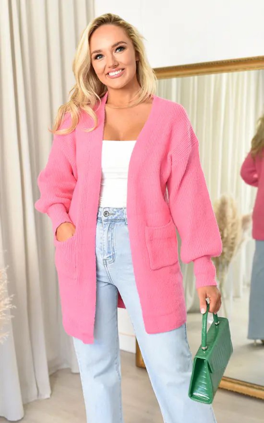 Knitwear * | Flash Sale Ikrush Aoife Longline Knitted Cardigan With Pocket Detail In Pink