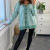 Knitwear * | Best Sale Liquorish Geometric Pattern Cardigan In Green & Off White