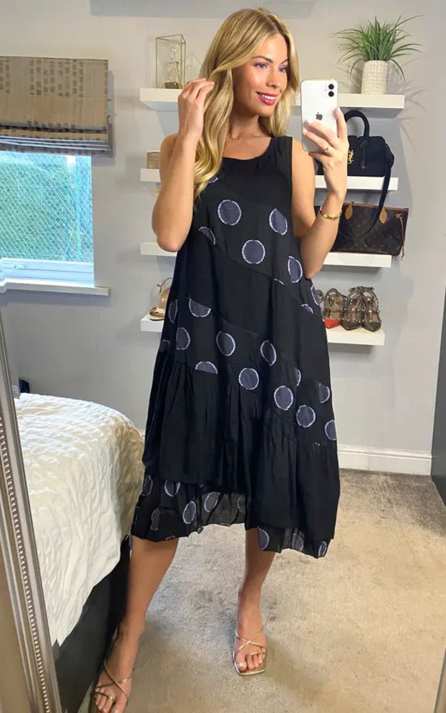 Dresses * | Buy Cy Boutique Contrast Layer Linen Dress In Black Polka Dot Print Holiday Wear