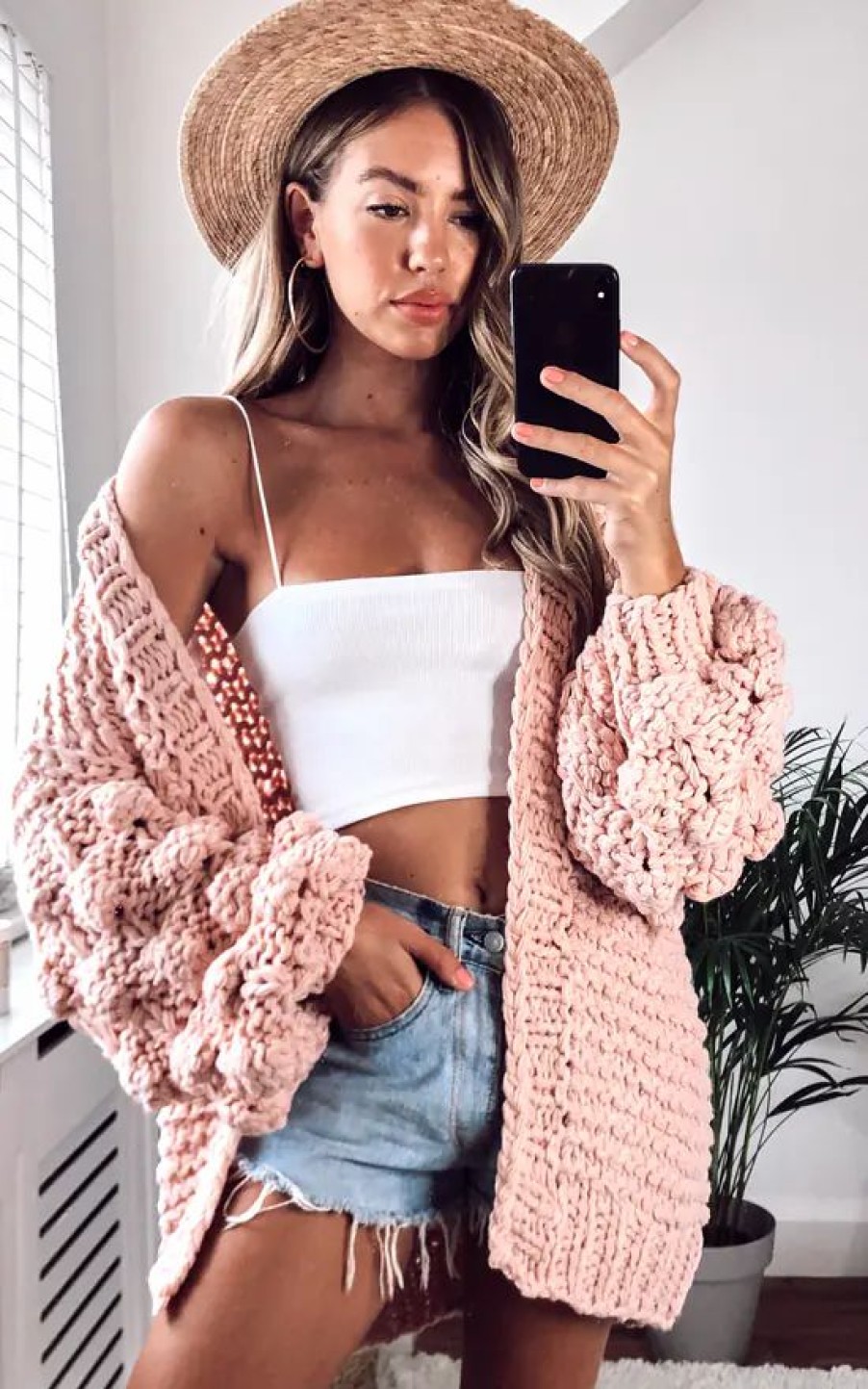 Knitwear * | Buy Cy Boutique Knitted Cardigan With Oversized Sleeves In Pink