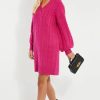 Dresses * | Flash Sale Threadbare Pink V Neck Chunky Cable Knit Jumper Dress