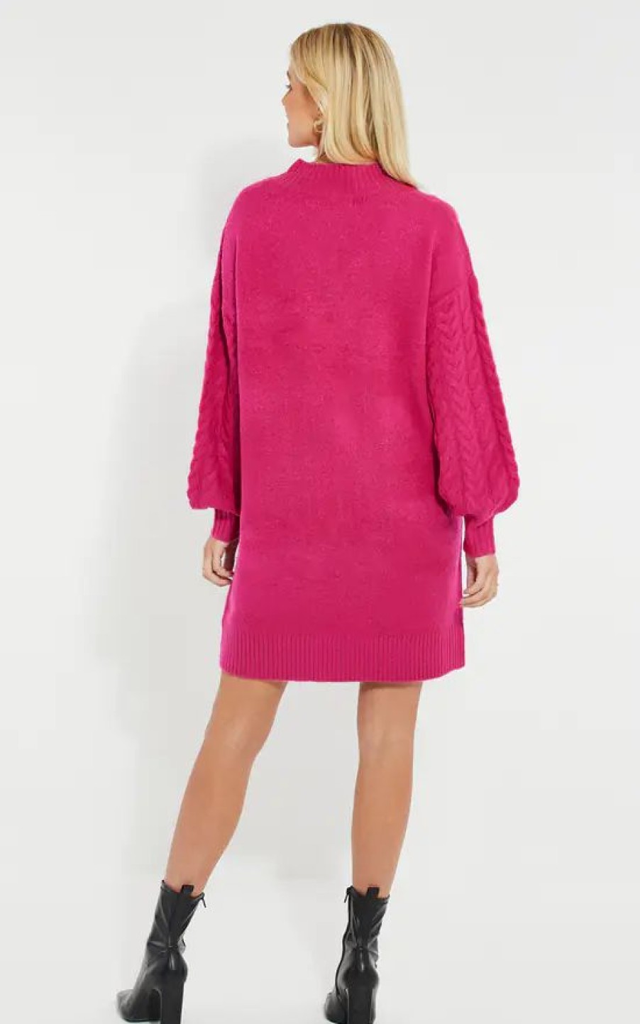 Dresses * | Flash Sale Threadbare Pink V Neck Chunky Cable Knit Jumper Dress