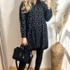 Dresses * | Flash Sale Cy Boutique Oversized Shirt Dress With Bow In Black And White Leaf Print