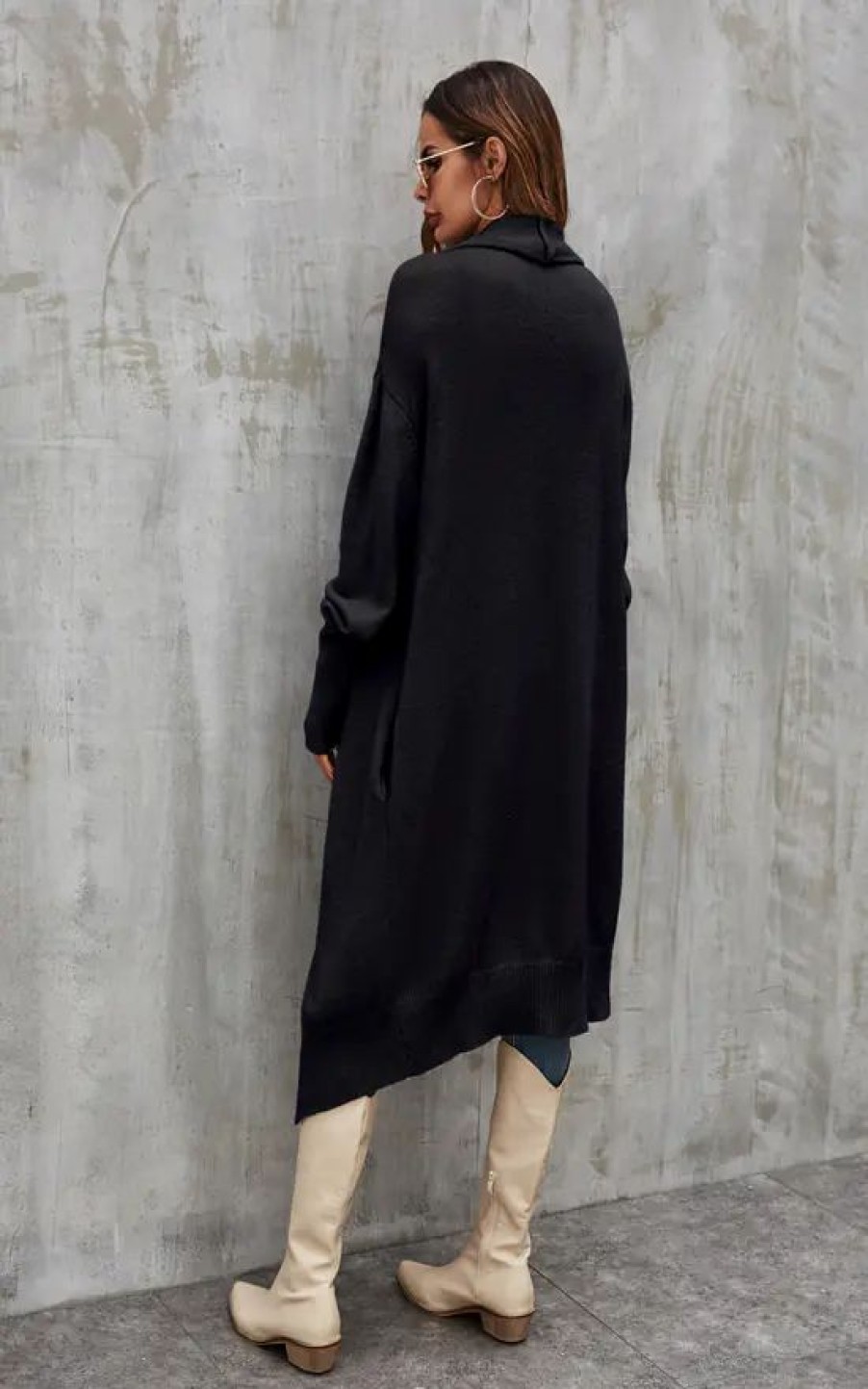 Knitwear * | Budget Fs Collection Black Chunky Pleat Oversized Cardigan