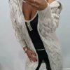 Knitwear * | Coupon Gigiland Uk Hooded Long Line Beige Cable Knit Cardigan